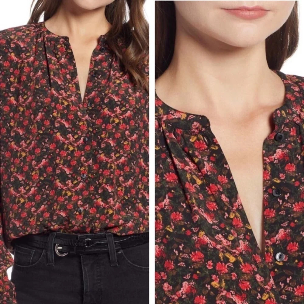NWT Something Navy Easy Volume Floral Blouse XS
